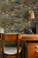 Taunton Hunt Scene Olive & Midnight by Harry & Grace Peel and Stick Scenic Wallpaper – Harry & Grace HG13002-Sample