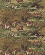 Traditional scenic hunt scene peel and stick wallpaper in chestnut and rosemary tones.