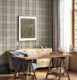 Thornbury Tailored Plaid Pavestone by Harry & Grace Peel and Stick Plaid Wallpaper – Harry & Grace HG13108 -Sample