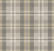 Traditional tailored plaid peel and stick wallpaper in grey and warm neutral tones (Pavestone colorway).