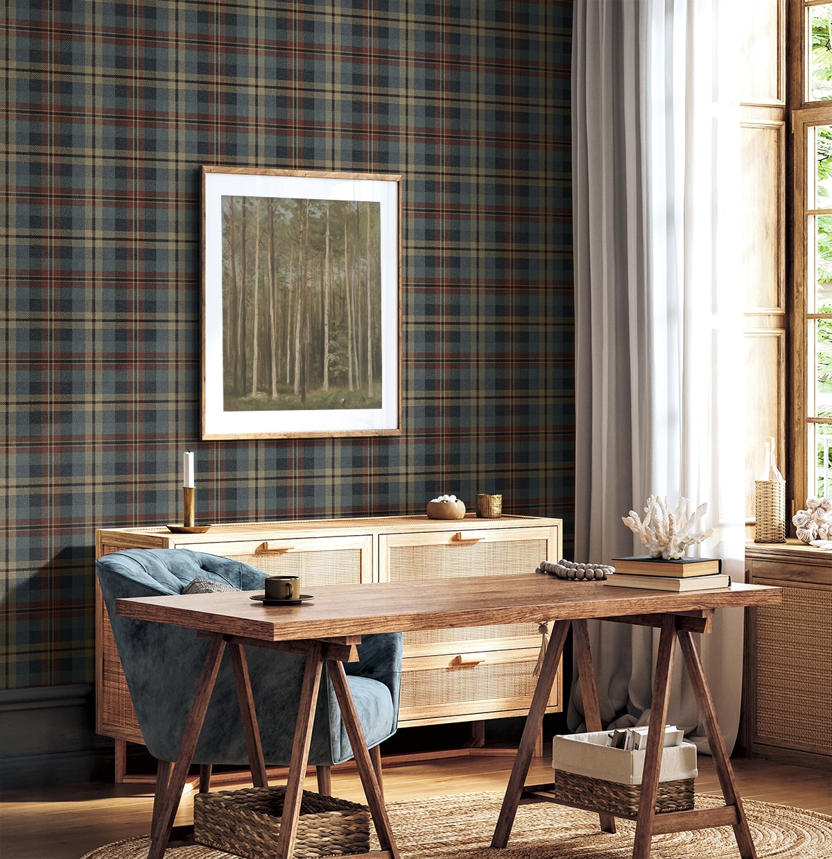 Thornbury Tailored Plaid Americana by Harry & Grace Peel and Stick Plaid Wallpaper – Harry & Grace HG13111