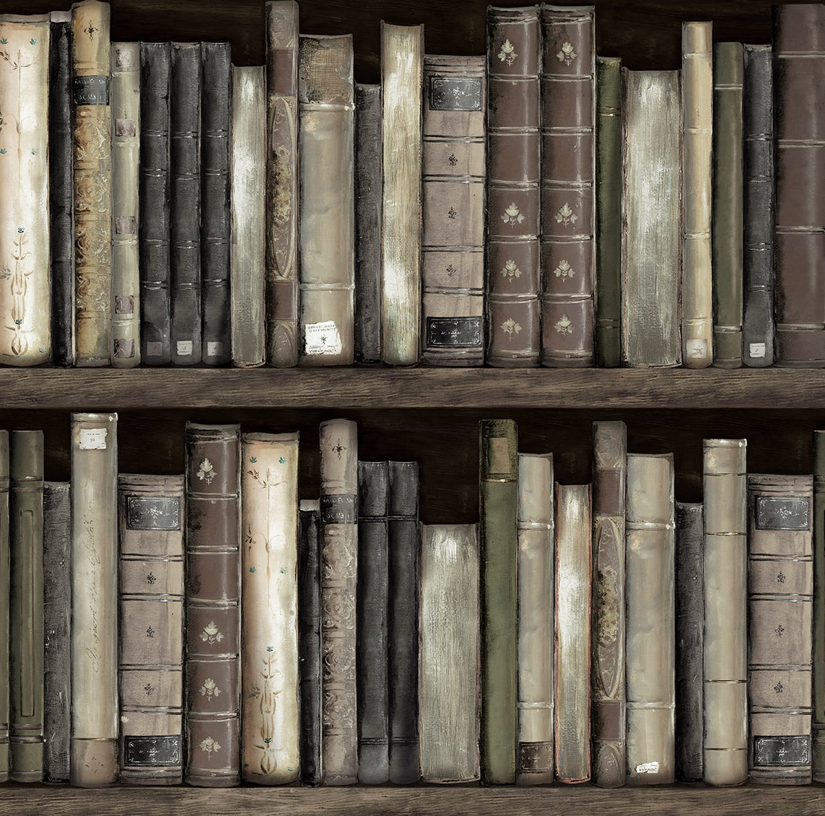 Faux Bookshelves Shale by Harry & Grace Peel and Stick Faux Bookcase Wallpaper – Harry & Grace HG13200 -Sample