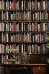 Faux Bookshelves Earth & Ember by Harry & Grace Peel and Stick Faux Library Bookshelf Wallpaper – Harry & Grace HG13205 -Sample