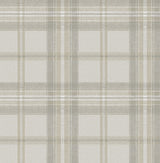 Herringbone Plaid peel and stick wallpaper in Frosted Calcutta grey plaid pattern