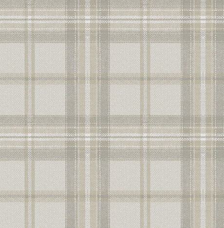 Herringbone Plaid peel and stick wallpaper in Frosted Calcutta grey plaid pattern