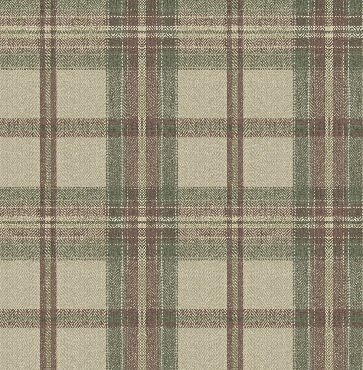Clay and sage herringbone plaid peel and stick wallpaper pattern