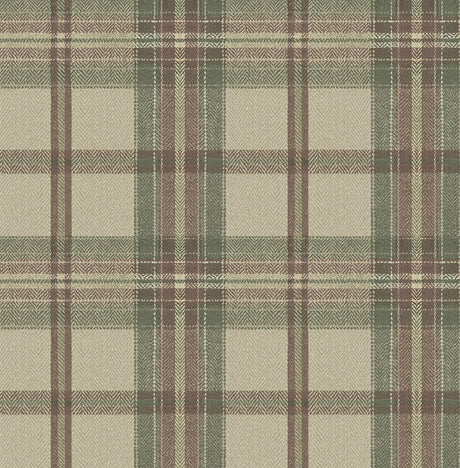 Clay and sage herringbone plaid peel and stick wallpaper pattern