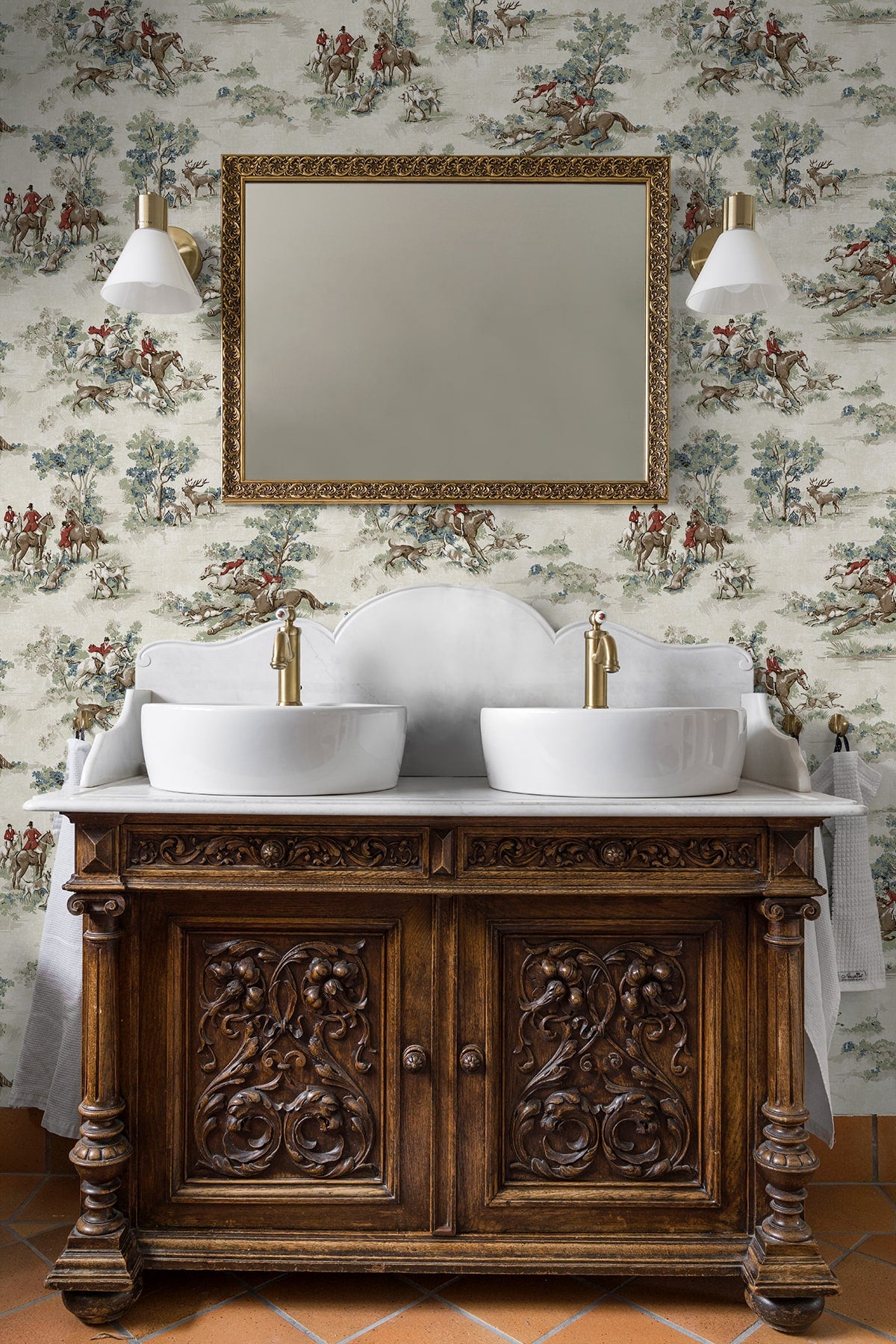 Horse Race Bluestone & Garnet by Harry & Grace Peel and Stick Toile Wallpaper – Harry & Grace HG13802 -Sample