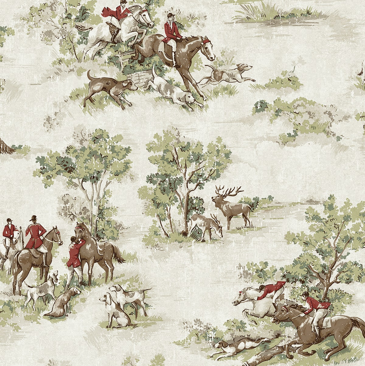 Horse Race Rosemary & Garnet by Harry & Grace Peel and Stick Toile Wallpaper – Harry & Grace HG13804