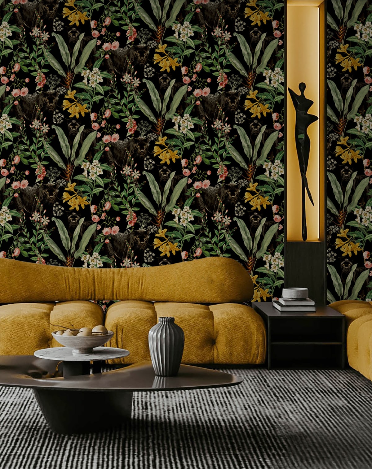 Panther Jungle Onyx by Harry & Grace Peel and Stick Panther Floral Wallpaper – Harry & Grace HG13900
