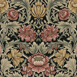 Acanthus Floral Cameo peel and stick wallpaper in ebony with vintage floral and acanthus foliage pattern