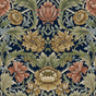 Acanthus Floral Cameo peel and stick wallpaper in dark blue with vintage acanthus florals and scrolling foliage
