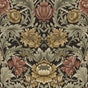 Vintage acanthus floral peel and stick wallpaper in espresso brown with green foliage