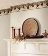Hanging Star Off White & Khaki Wallpaper Border with Country Red Star and Berry Motif - York HK4664BD