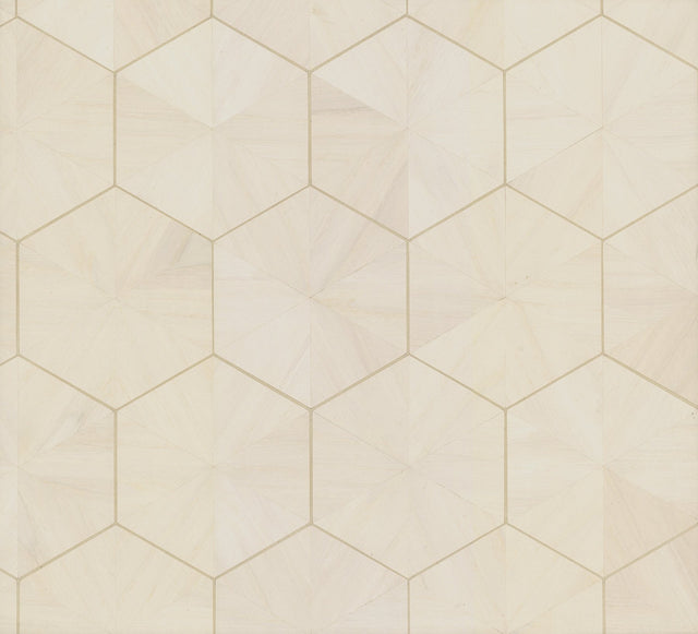 Hexagram Wood Veneer Off White Wallpaper with Geometric Hexagon Pattern - York HO2101