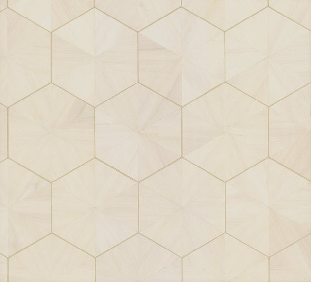 Hexagram Wood Veneer Ivory Wallpaper with Geometric Hexagon Pattern, Feature Wall Style - York HO2101GV