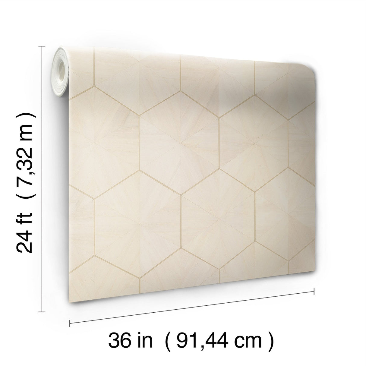 Hexagram Wood Veneer Ivory Wallpaper with Geometric Hexagon Pattern, Feature Wall Style - York HO2101GV