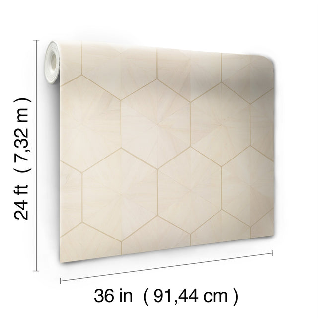 Hexagram Wood Veneer Ivory Wallpaper with Geometric Hexagon Pattern, Feature Wall Style - York HO2101GV