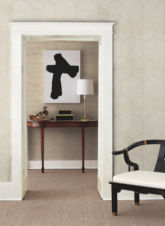 Hexagram Wood Veneer Ivory Wallpaper with Geometric Hexagon Pattern, Feature Wall Style - York HO2101GV