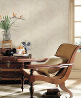 Hexagram Wood Veneer Off White Wallpaper with Geometric Hexagon Pattern - York HO2101