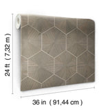 Hexagram Wood Veneer Caper Wallpaper with Metallic Feature Wall Hexagon Pattern - York HO2102GV