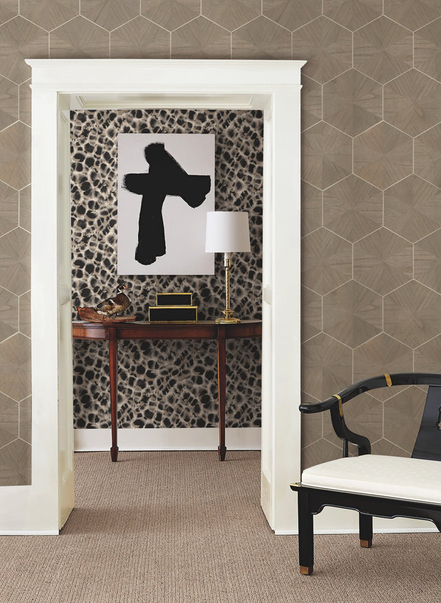 Hexagram Wood Veneer Brown Geometric Wallpaper - York HO2102