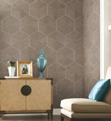 Hexagram Wood Veneer Brown Geometric Wallpaper - York HO2102
