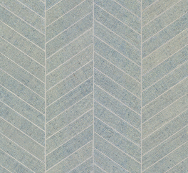 Atelier Herringbone Lagoon Wallpaper with Metallic Raffia Grasscloth Feature Wall - York HO2106GV