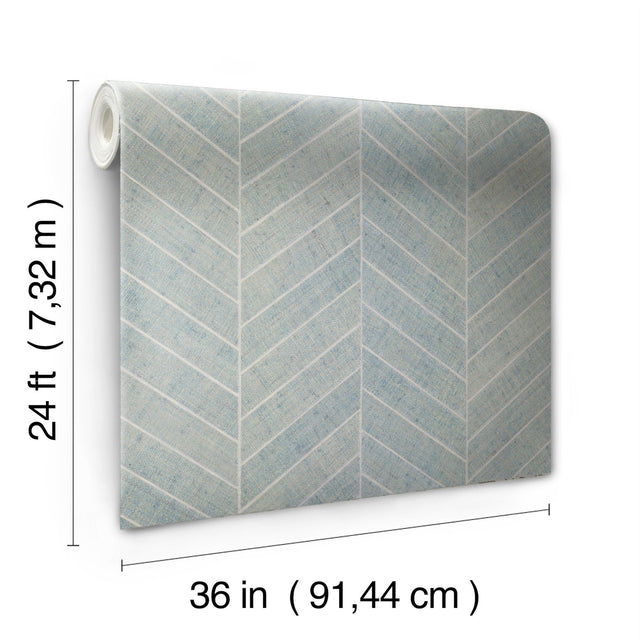 Atelier Herringbone Lagoon Wallpaper with Metallic Raffia Grasscloth Feature Wall - York HO2106GV