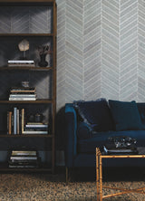 Atelier Herringbone Light Grey Wallpaper with Geometric Raffia Motif - York HO2106