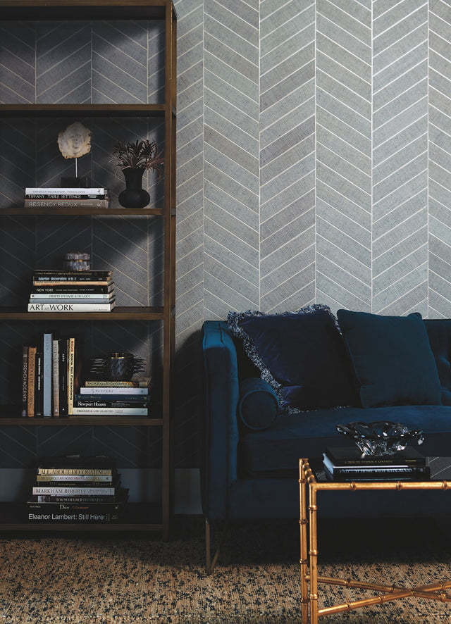 Atelier Herringbone Light Grey Wallpaper with Geometric Raffia Motif - York HO2106