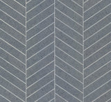 Atelier Herringbone Steel Blue Wallpaper with Metallic Feature Wall Grasscloth - York HO2107GV