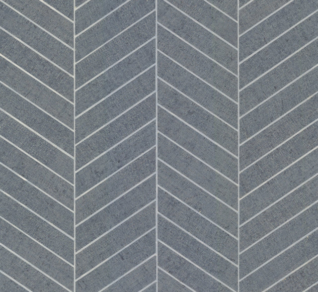 Atelier Herringbone Steel Blue Wallpaper with Metallic Feature Wall Grasscloth - York HO2107GV