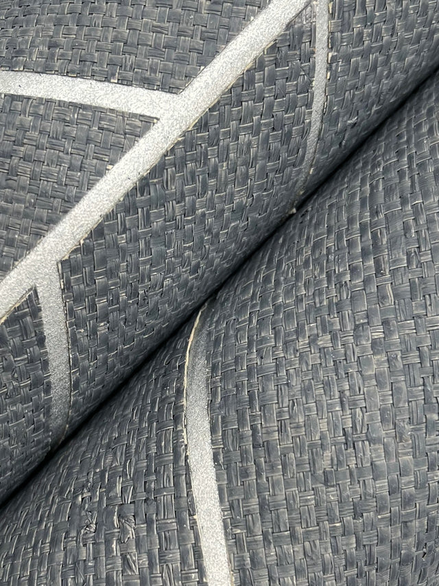 Atelier Herringbone Steel Blue Wallpaper with Metallic Feature Wall Grasscloth - York HO2107GV