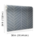 Atelier Herringbone Steel Blue Wallpaper with Metallic Feature Wall Grasscloth - York HO2107GV