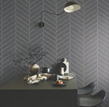 Atelier Herringbone Steel Blue Wallpaper with Metallic Feature Wall Grasscloth - York HO2107GV