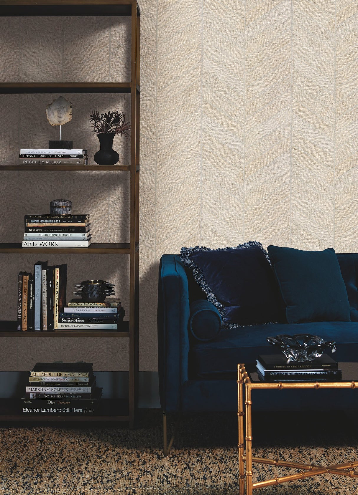 Atelier Herringbone White Wallpaper with Geometric Herringbone Raffia Motif - York HO2108