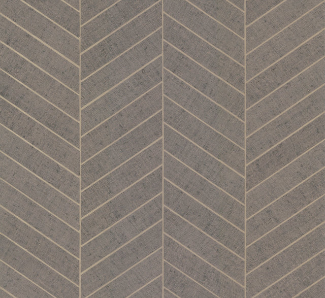 Atelier Herringbone Natural Grey Raffia Grasscloth Wallpaper with Metallic Feature Wall Style - York HO2110GV