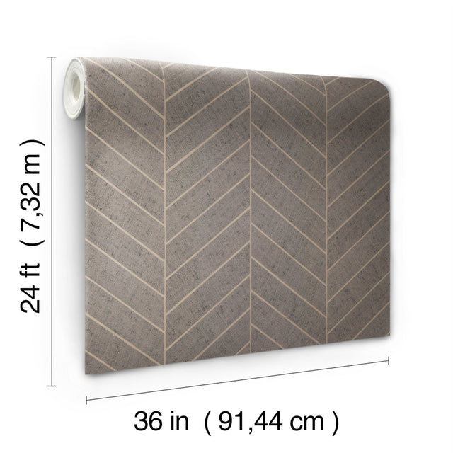 Atelier Herringbone Natural Grey Raffia Grasscloth Wallpaper with Metallic Feature Wall Style - York HO2110GV