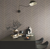 Atelier Herringbone Natural Grey Raffia Grasscloth Wallpaper with Metallic Feature Wall Style - York HO2110GV