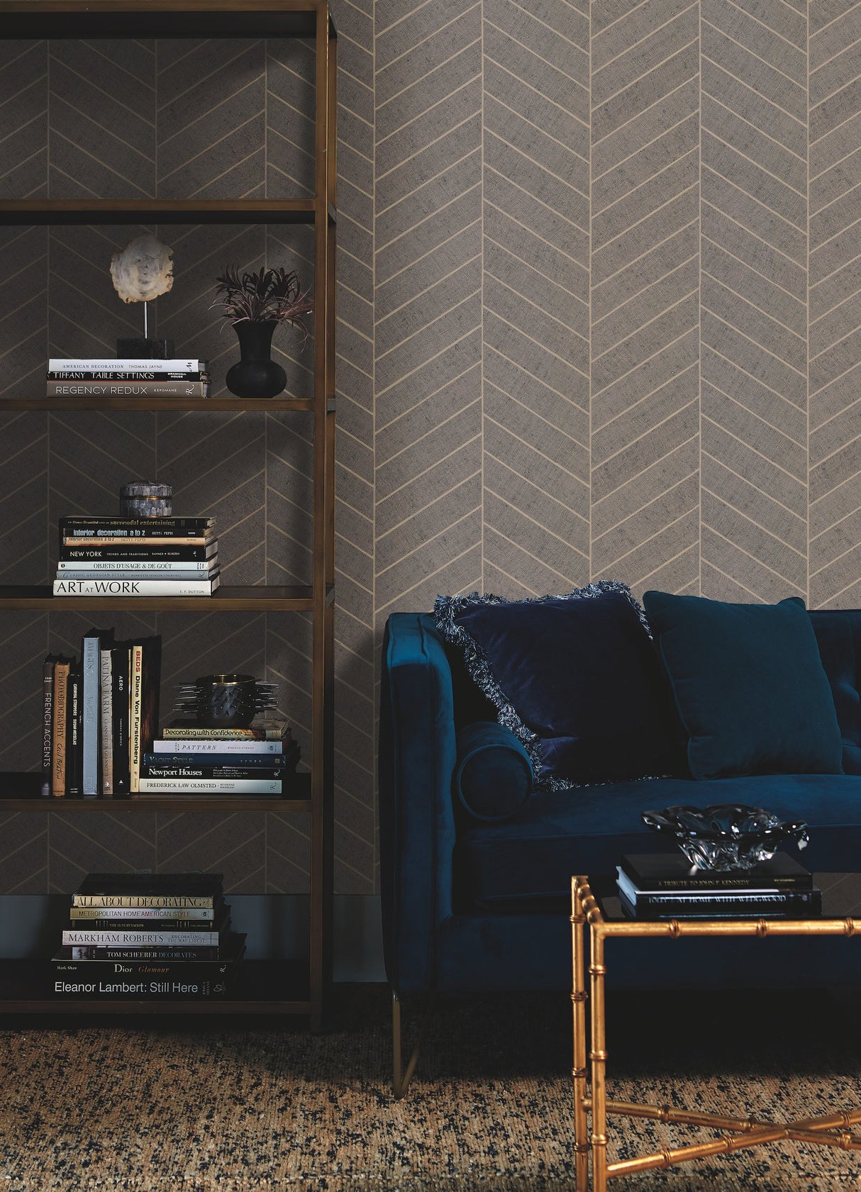 Atelier Herringbone Grey Wallpaper with Raffia-Look Geometric Herringbone - York HO2110