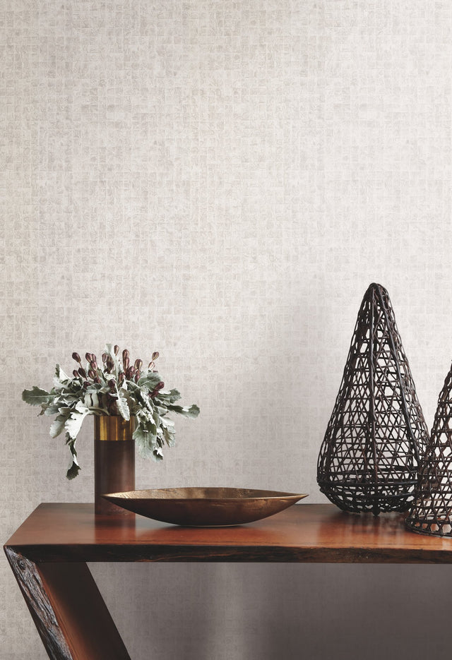 Leather Lux Off White Wallpaper with Textured Geometric Grid - York HO2117