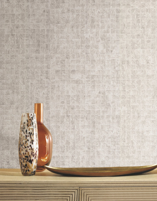 Leather Lux Off White Wallpaper with Textured Geometric Grid - York HO2117