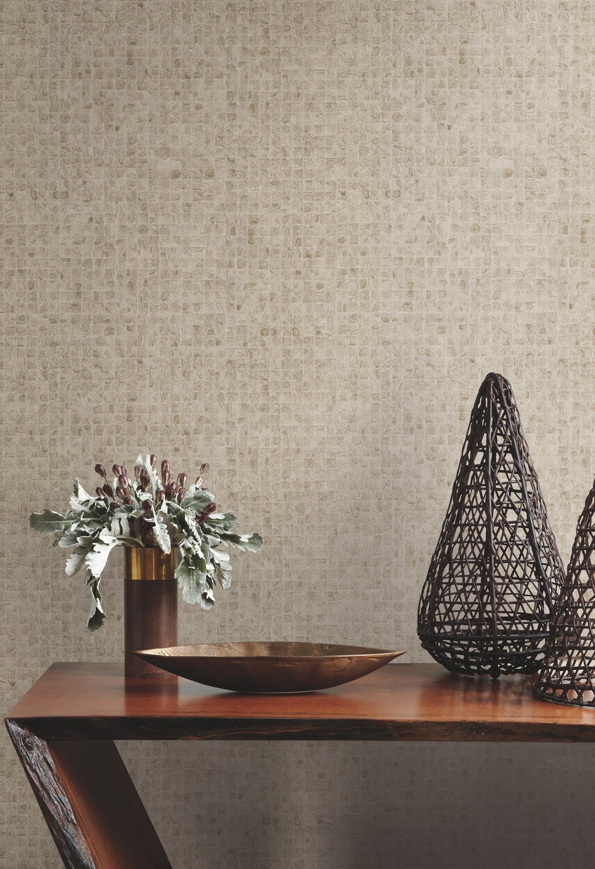 Leather Lux Beige Textured Geometric Wallpaper - York HO2118