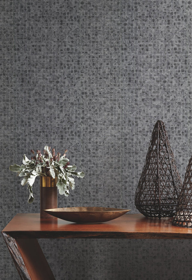 Leather Lux Grey Textured Wallpaper with High-Gloss Grid Pattern - York HO2119