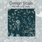 Aspen Dark Blue Wallpaper with Woodland Stag and Crane Motif - York HO2128