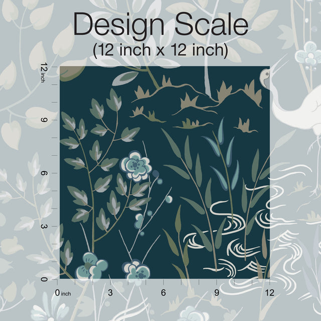 Aspen Dark Blue Wallpaper with Woodland Stag and Crane Motif - York HO2128