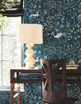 Aspen Dark Blue Wallpaper with Woodland Stag and Crane Motif - York HO2128
