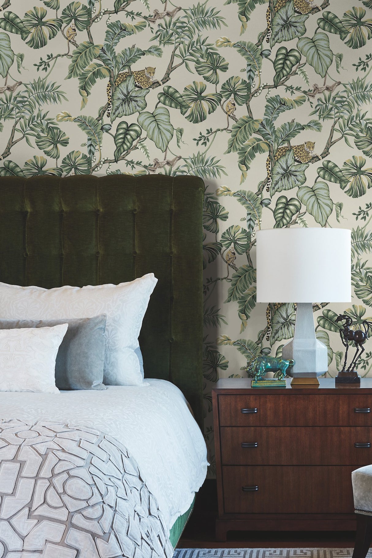 Jungle Cat Beige Wallpaper with Tropical Jungle Animals Pattern - York HO2144