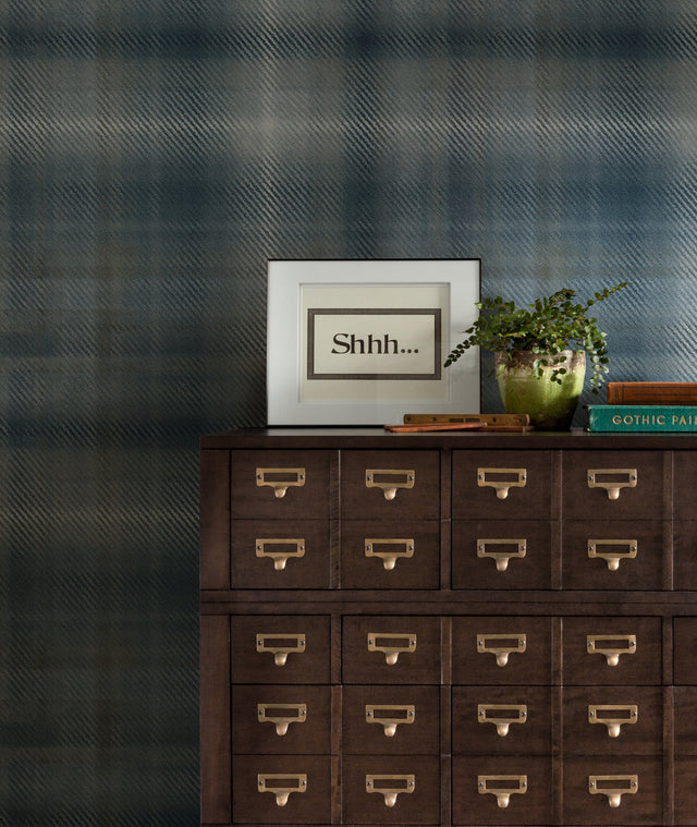 Sterling Plaid Blue Wallpaper with Oversized Woolen Plaid Motif - York HO2158